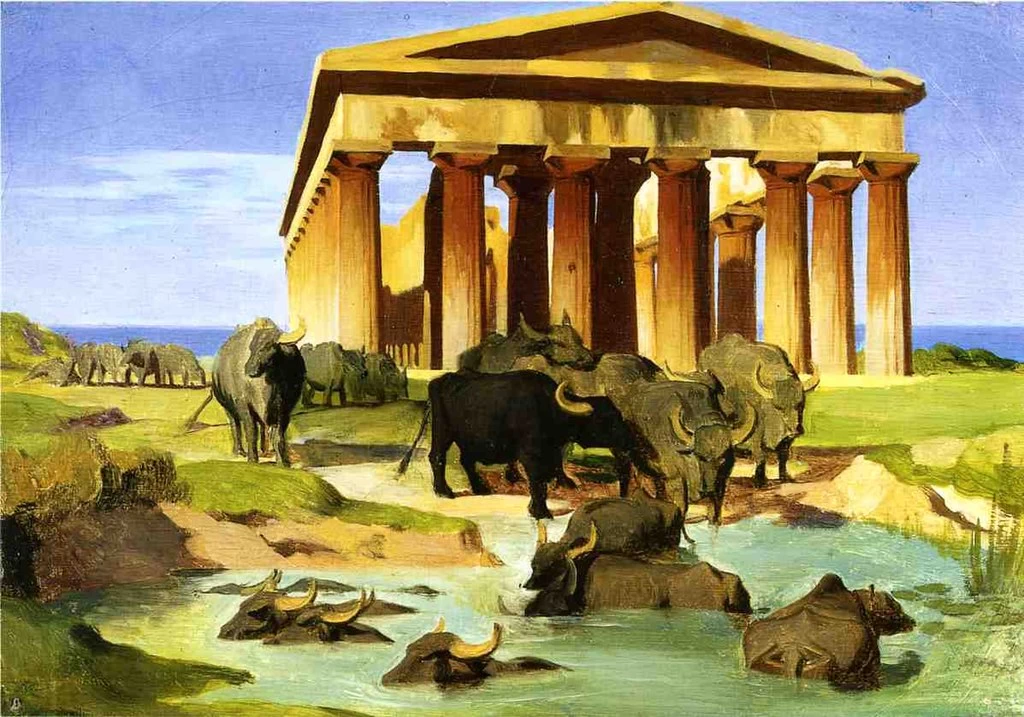 Paestum, mandria di bufali, 1851 - studio 1